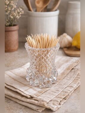 Vintage Cut Glass Starburst Toothpick Holder